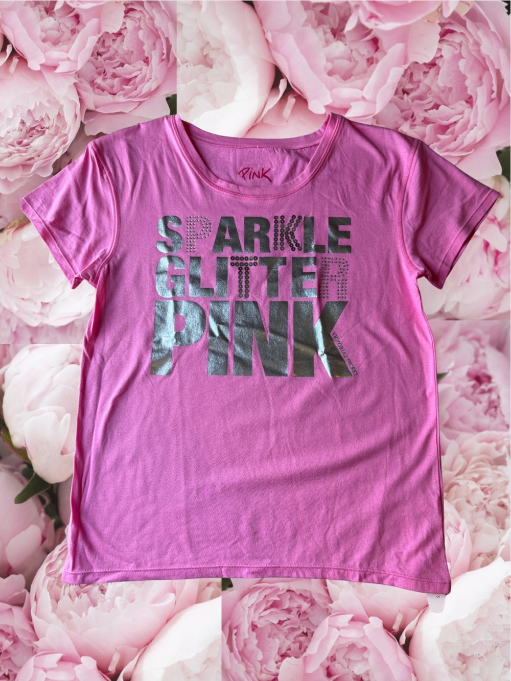 Victoria’s Secret PINK Short Sleeve Graphic T- Shirt ‘Sparkle Glitter Pink’ NWT